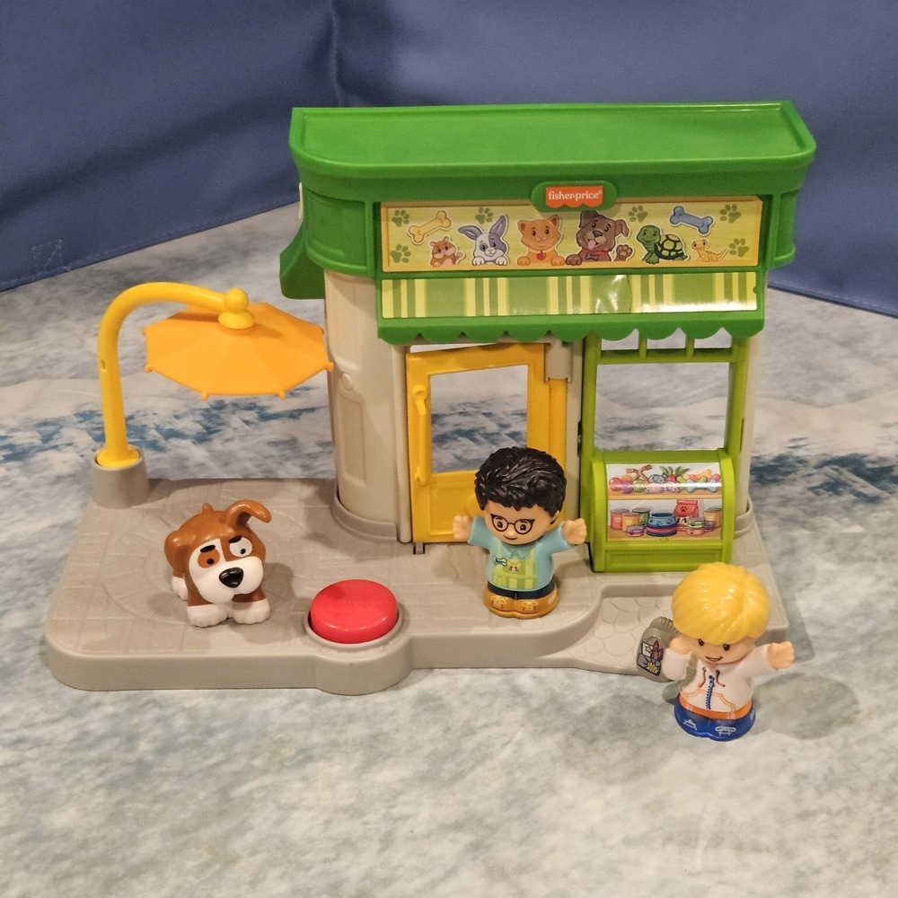 Fisher Price Little People Pet Store‎ Playset Figures Dog Door Works
